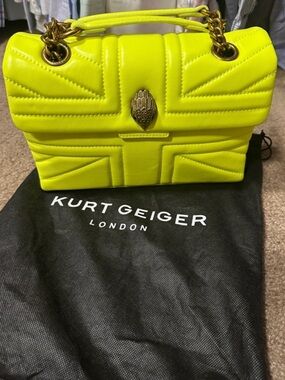 Kurt Geiger Neon Lime Quilted Shoulder Bag with Gold Hardware